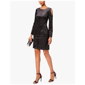 Jessica H Womens 8 Cold Shoulder Bell Sleeve Cocktail Dress Black Metallic Party